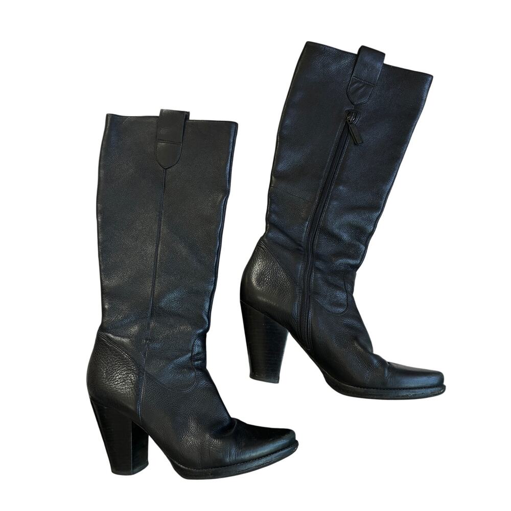 Via Spiga Vintage Black Leather Heeled Knee-High Boot Size 9